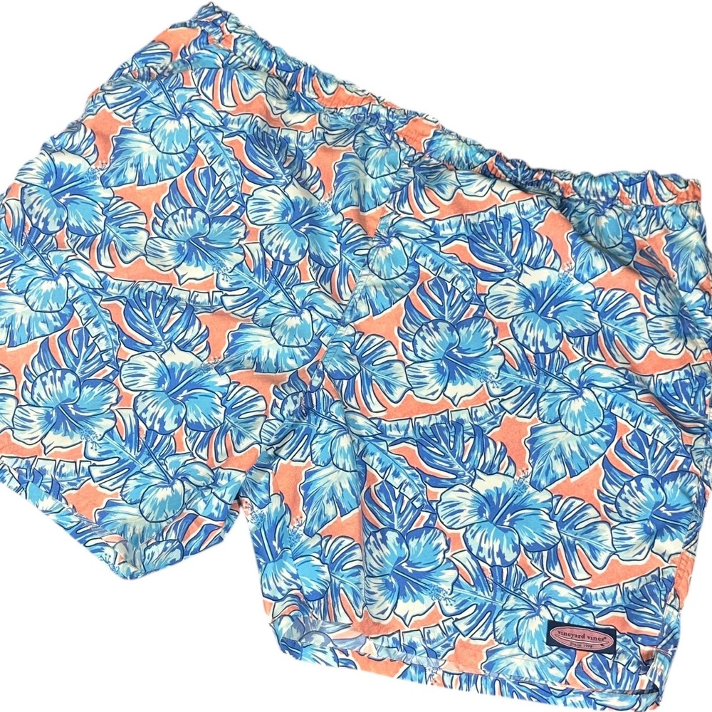Vineyard Vines Swim Trunks Mens XXL Blue Coral Tropical Hibiscus Floral Print